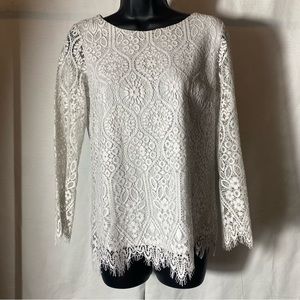 Adrianna Papell Womens 3/4 Sleeve Blouse Light Grey Lace Size S Small
